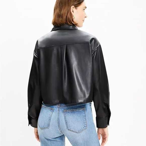 LOFT Faux Leather Modern Pocket Shirt – Black, Size XL - Picture 3 of 5